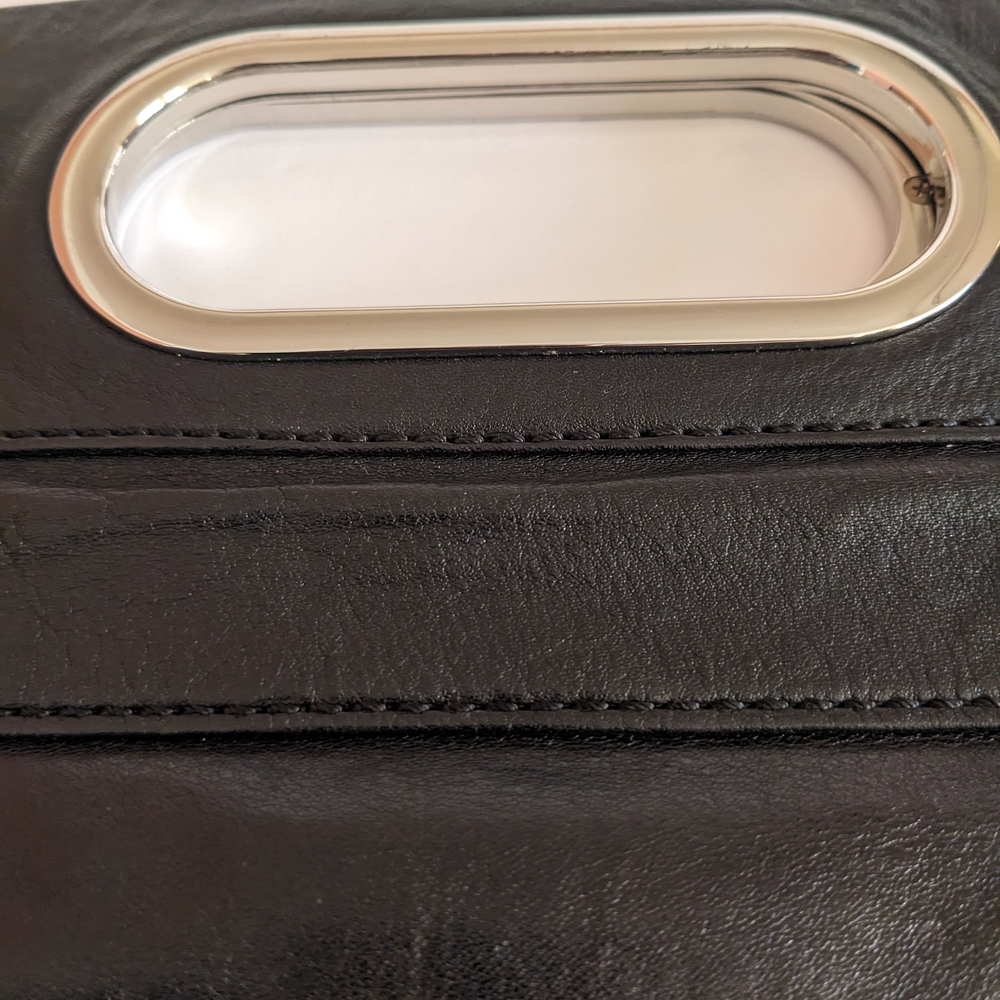 Banana Republic Black Leather Clutch with Silver-Tone Handle. - Picture 2 of 9